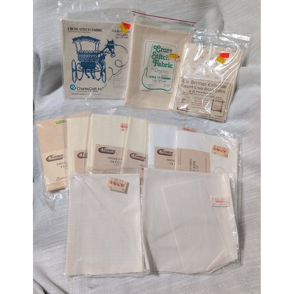 Vintage Aida Cross Stitch Fabric Lot 11 & 14 Count Zweigart Charles Craft NOS +
